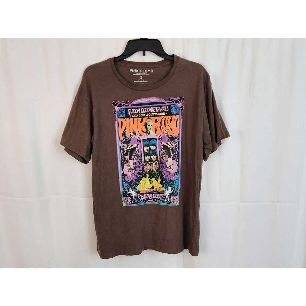 Pink Floyd Men's 1967 Queen Elizabeth Hall Brown Graphic T-Shirt Size Small